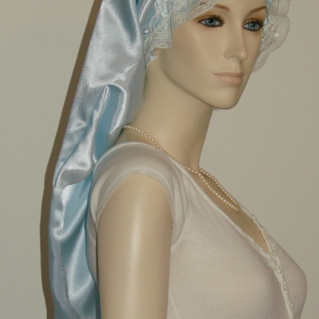 Light Blue Satin Long Hair Bonnet