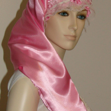 Pink Satin Long Bonnet - Adult Size for Long Hair