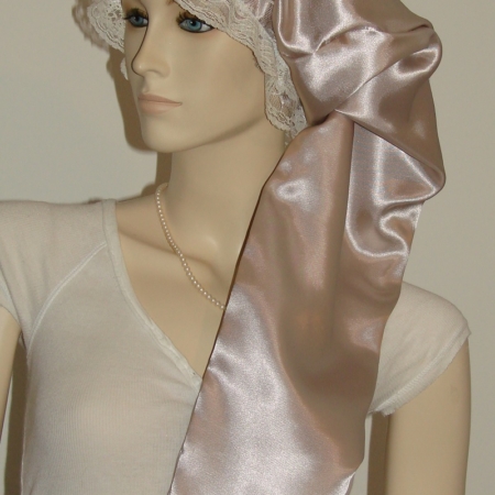 Taupe Satin Long Hair Bonnet